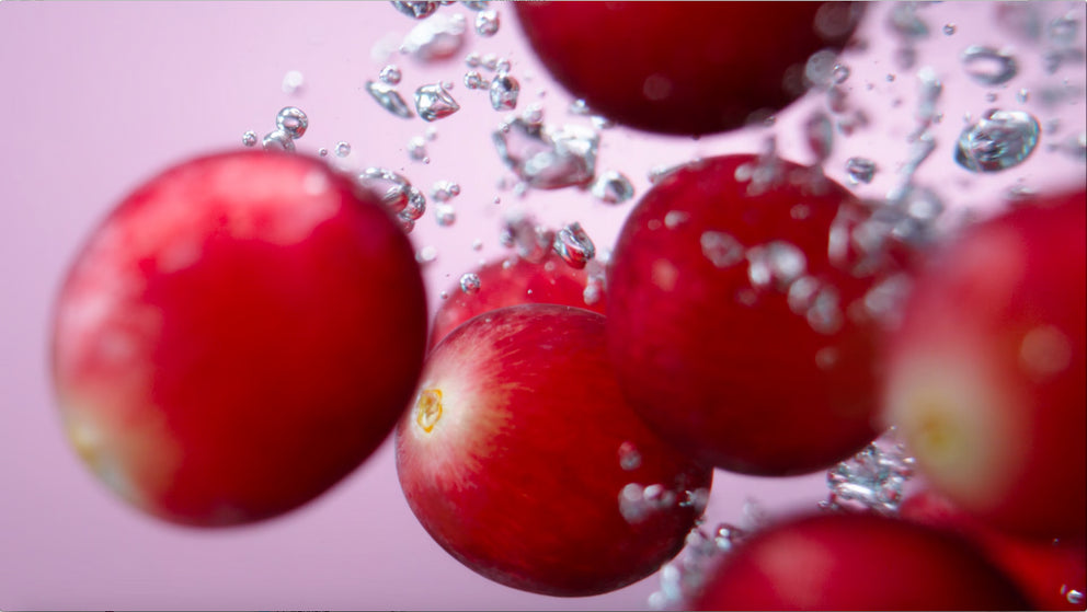 Rote Beeren mit spritzendem Wasser in Nahaufnahme