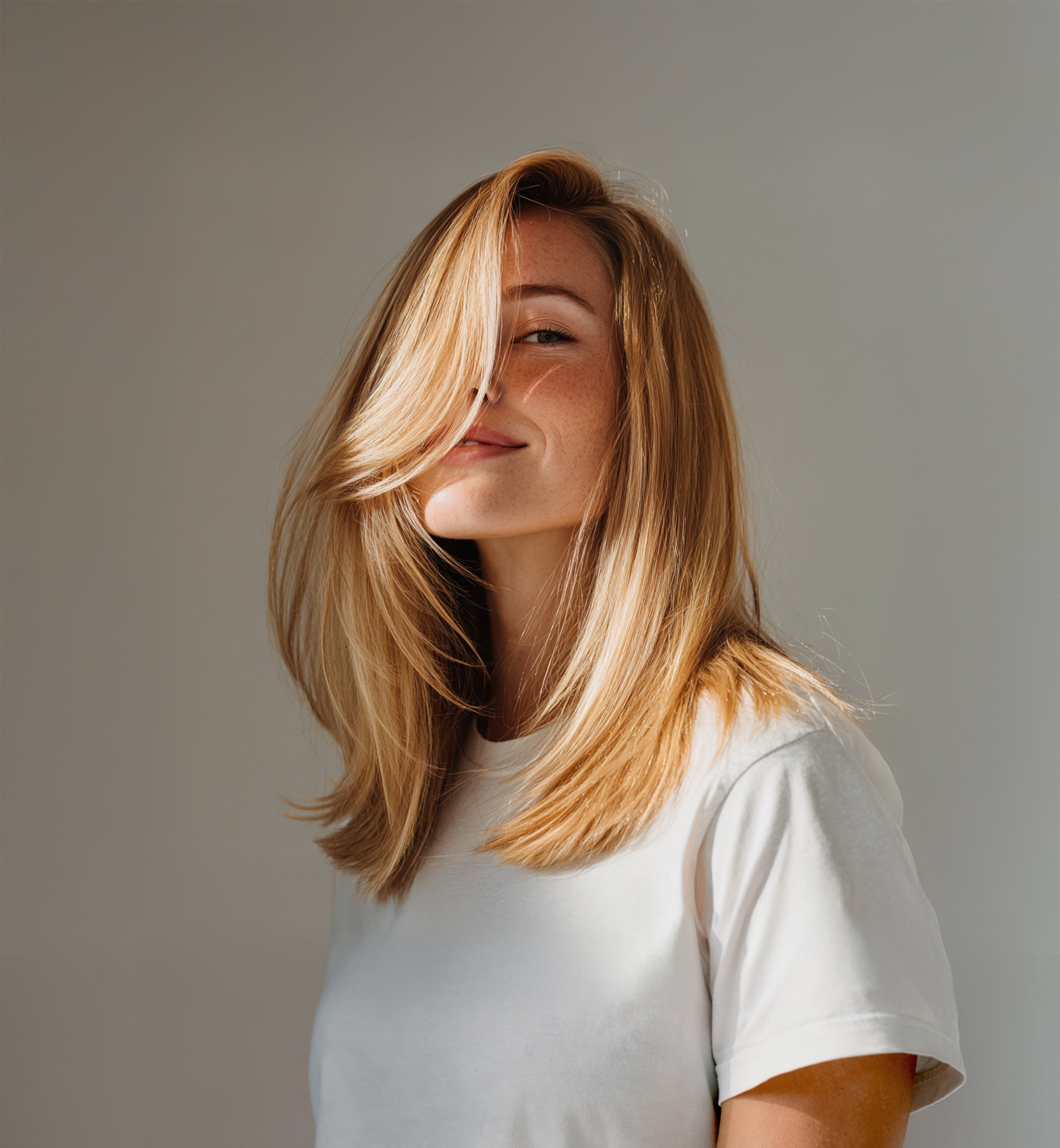 Junge Frau mit blonden, vollen Haaren (AI-generated image)