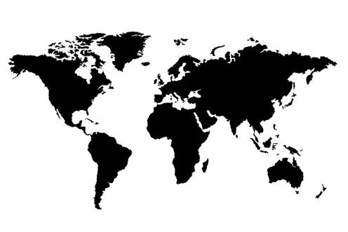 Carte du monde en silhouette noire sur fond blanc