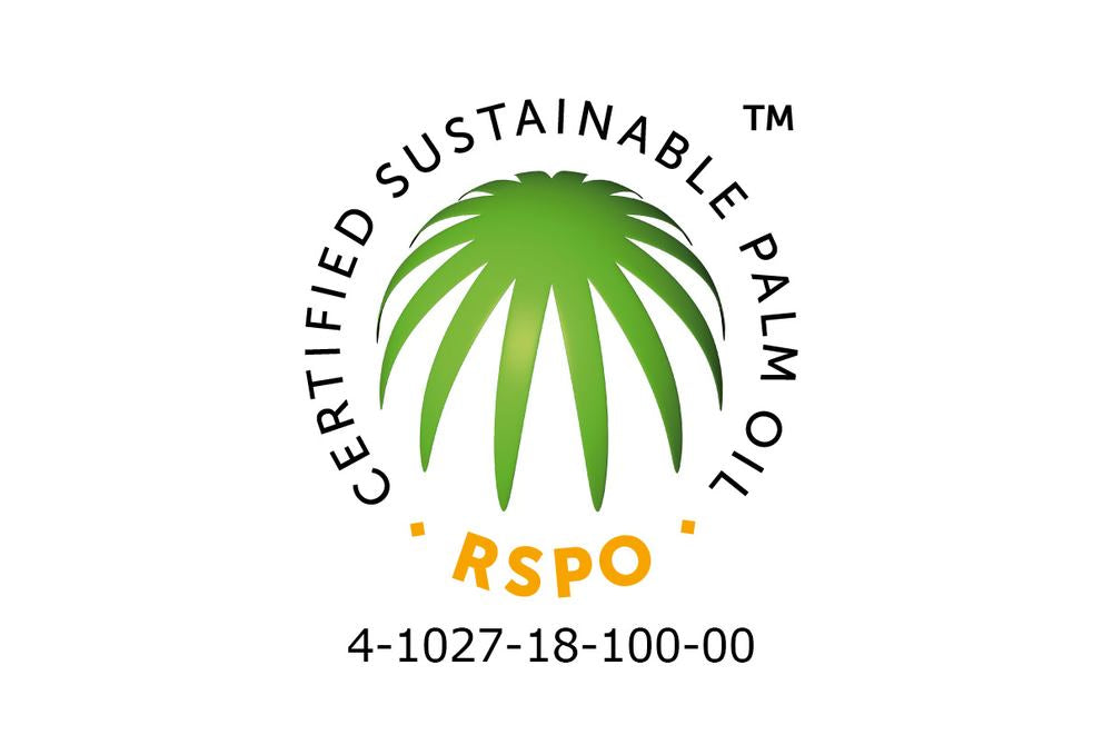 Label RSPO « Certified Sustainable Palm Oil » avec couronne de palmier verte